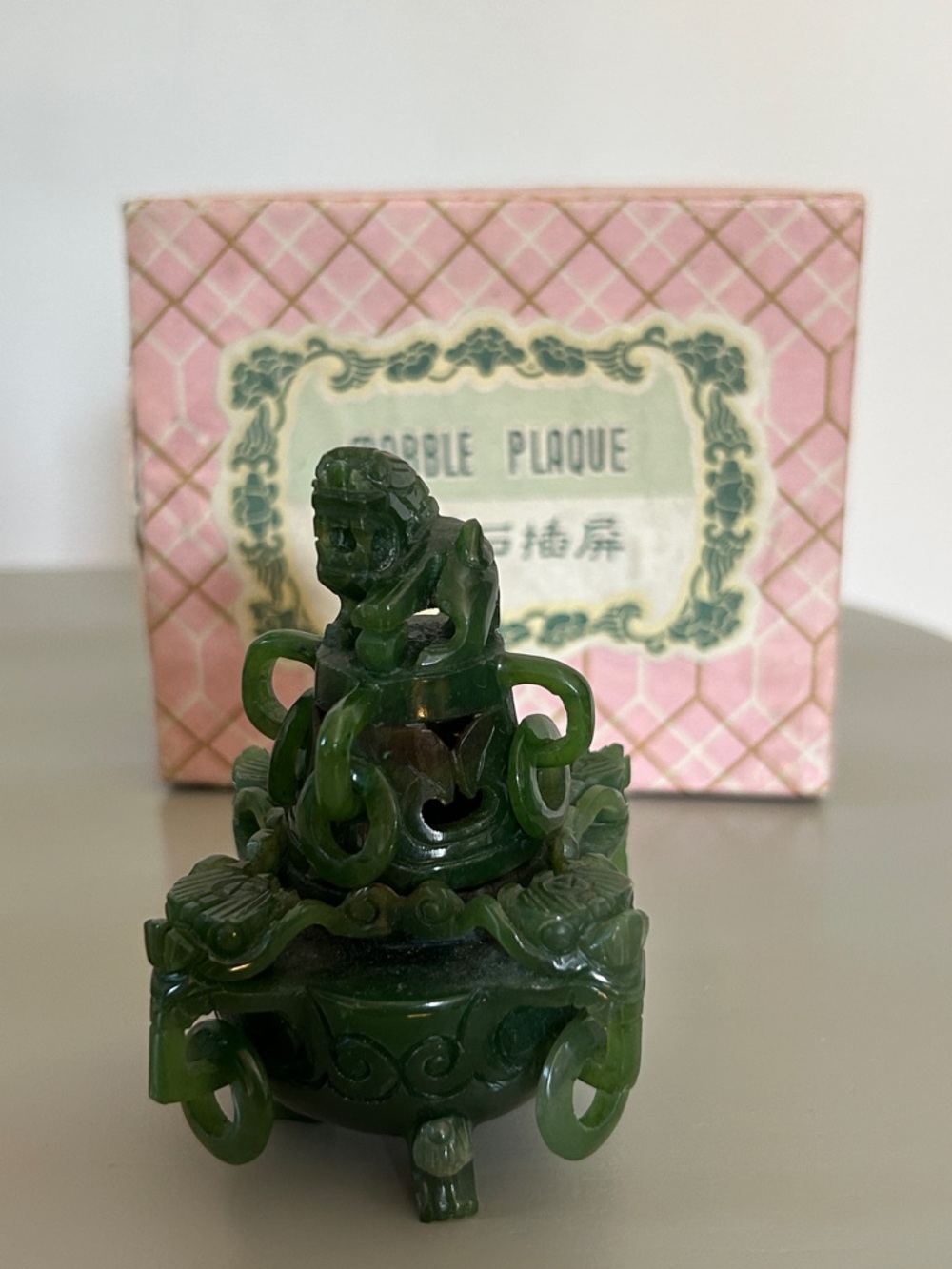 Green Marble Carved Plaque Incense Burner